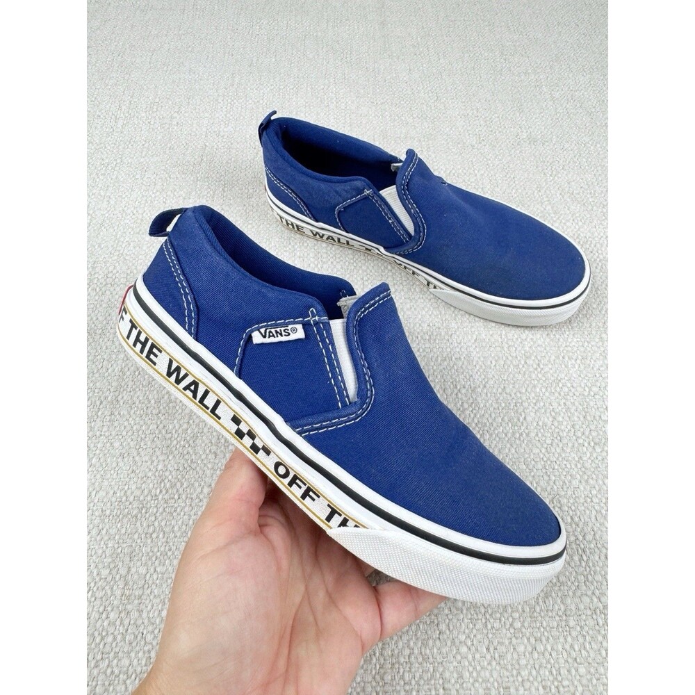 Vans Asher OTW Sidewall Boys Youth Size 3 Blue White Slip On Skate Shoes